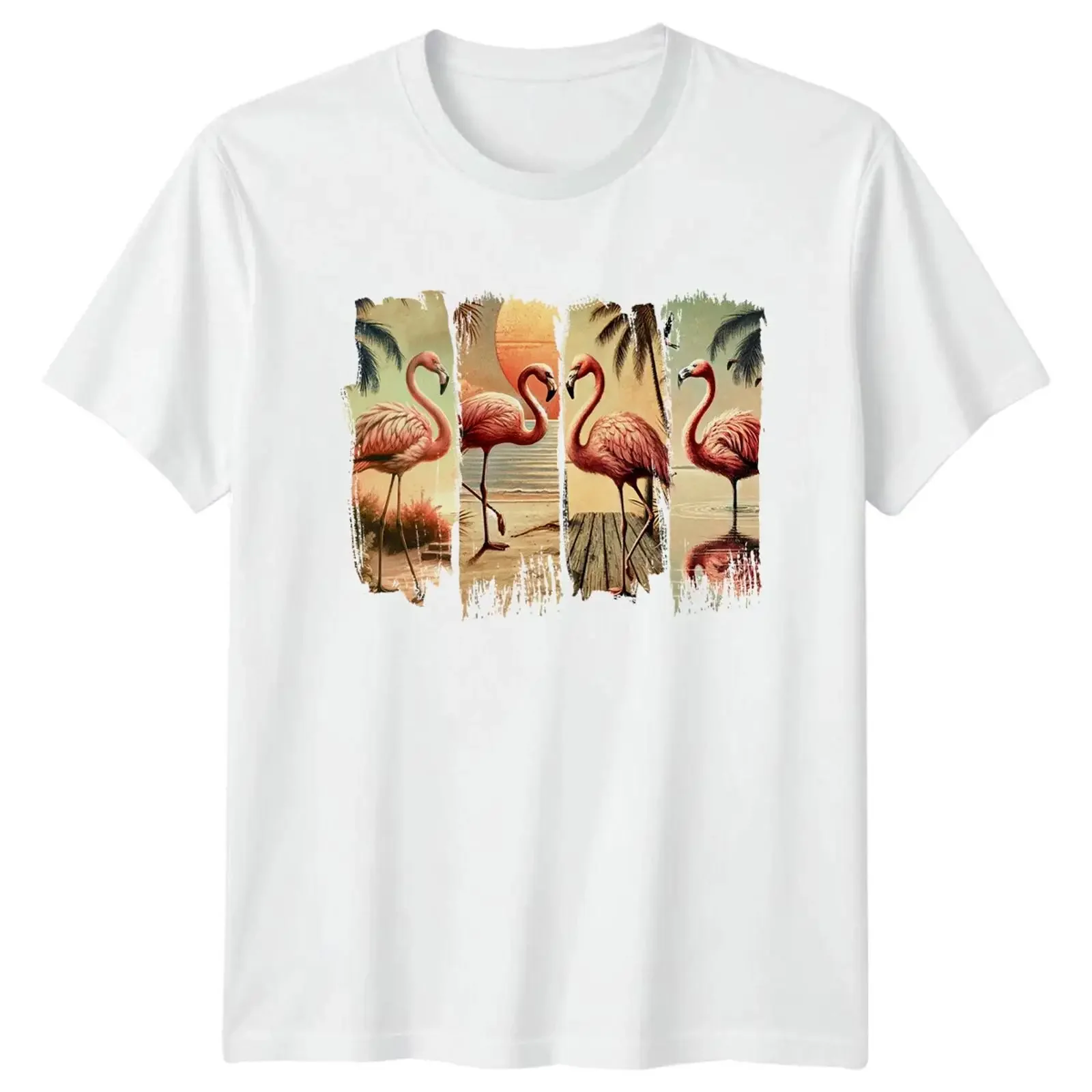 Retro Flamingo Strand T Shirt Sommer Urlaub Grafik vintage Washed fashion Breathable Stylish Casual graphic Unisex Stretched