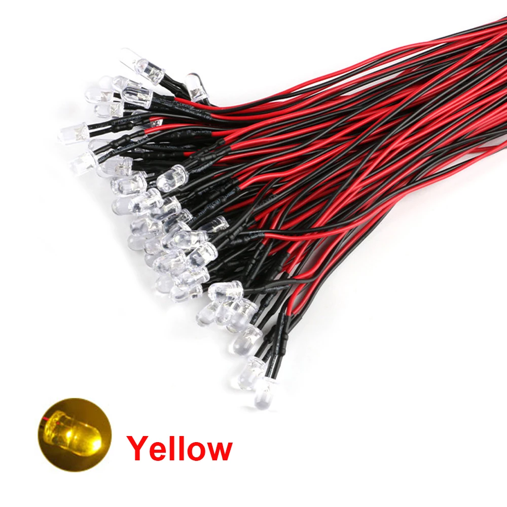 5pcs 3mm F3 LED 5V-12V 0.1W 20cm With Wire Pre-wired White Red Green Blue Yellow Diode Lamp Light Decoration Emitting