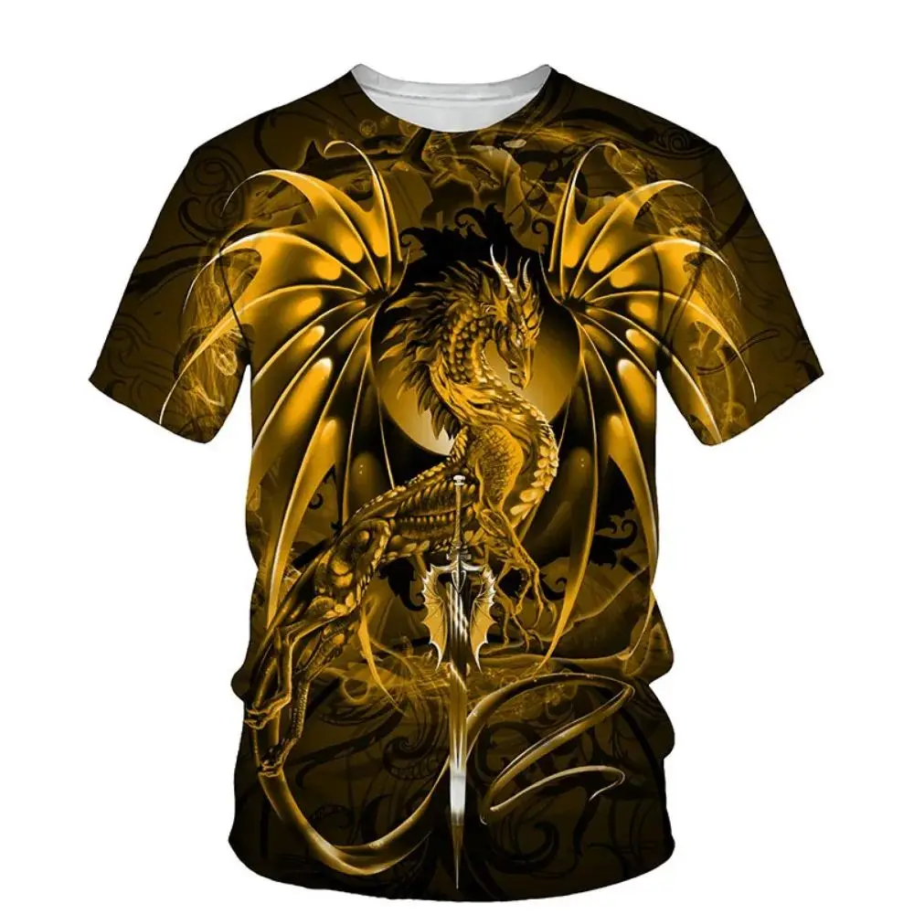 Summer Men's Fashion 3d Printed Water Dragon Print T-shirt Fashion Sports Loose Plus Size O Collar Short Sleeve Breathable Top