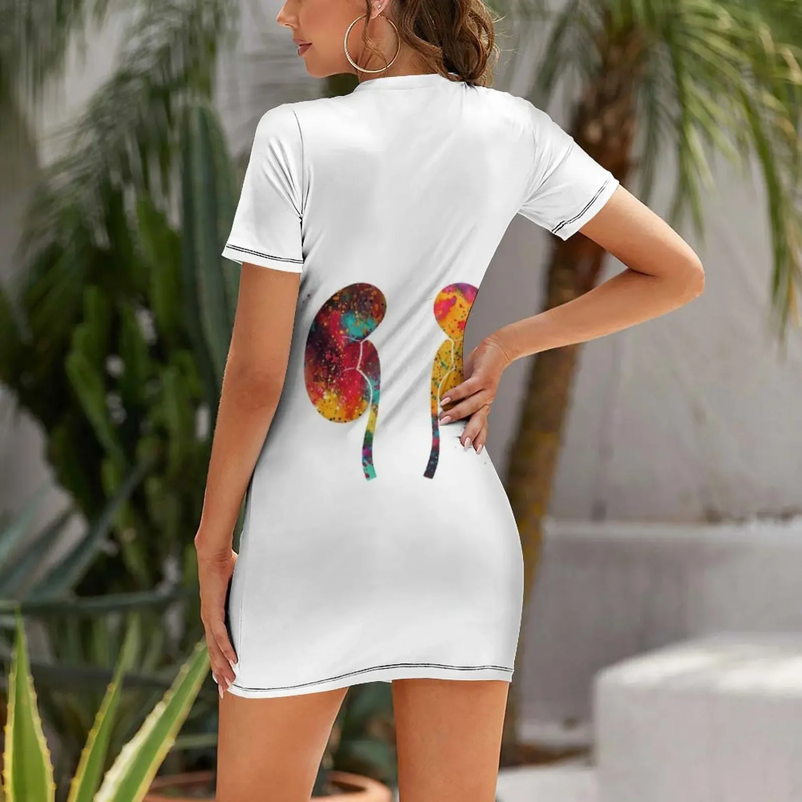 ชุดเดรสแขนสั้นลายกายวิภาคไต ชุดเดรสแบบผ้าพันแผล ชุดราตรีออกงาน ชุดเดรสออกงานปี 2025 ชุดเดรสสำหรับผู้หญิงปี 2025