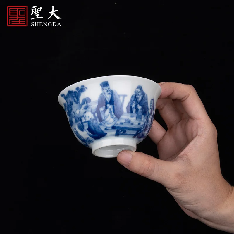 |blue and white tea making picture of Yuanxu kiln Jingdezhen pure handmade high-grade porcelain Kung Fu tea cup tea cup