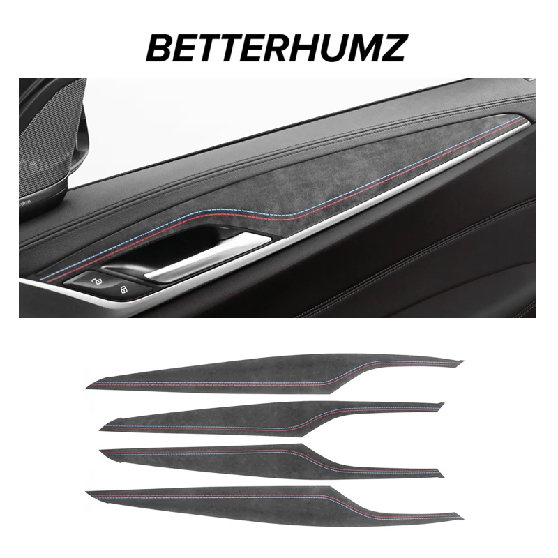 For BMW G30 G38 Series 5 2018-2023 Made of Alcantara Car Interior Door Panel Trim Strips Performance Stickers 4pcs Accessories