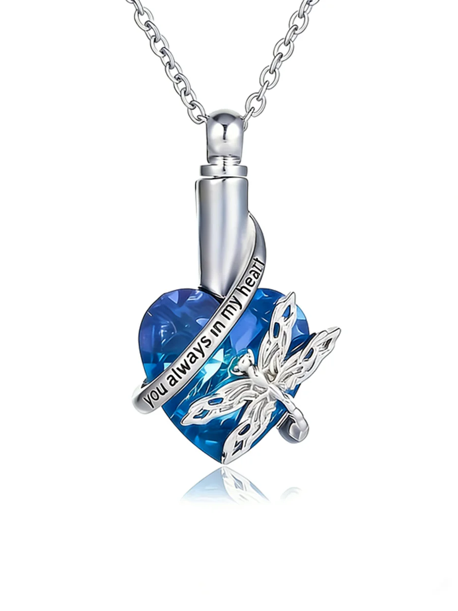 Halskette mit Libellen-Anhänger, Urnen-Halsketten für Asche, Herz, Feuerbestattung, Schmuck, Erinnerung, Andenken, Schmuck, Geburtstag, Weihnachten, Schmuck – Detail 2