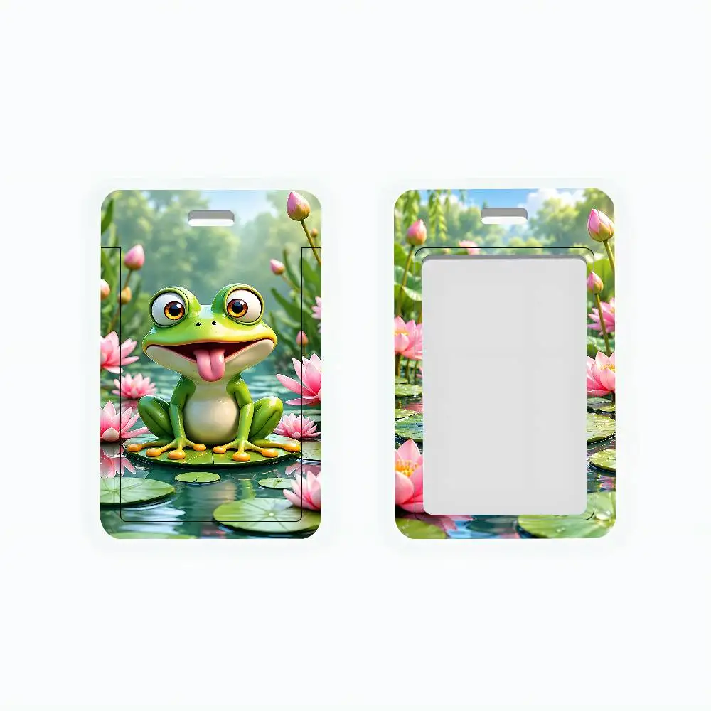 Frog Flowers ID Badge Holder Neck Strap Pendant Door Card Holders Lanyards Credential Holder, Durable PVC Material