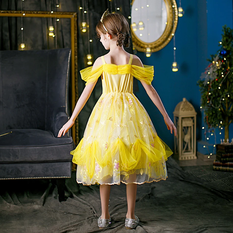 Robe de princesse jaune pour filles, costume de cosplay de la belle bête, robe de Rhde mariage de luxe, vêtements de carnaval pour enfants, costume de poivre, fête d'anniversaire