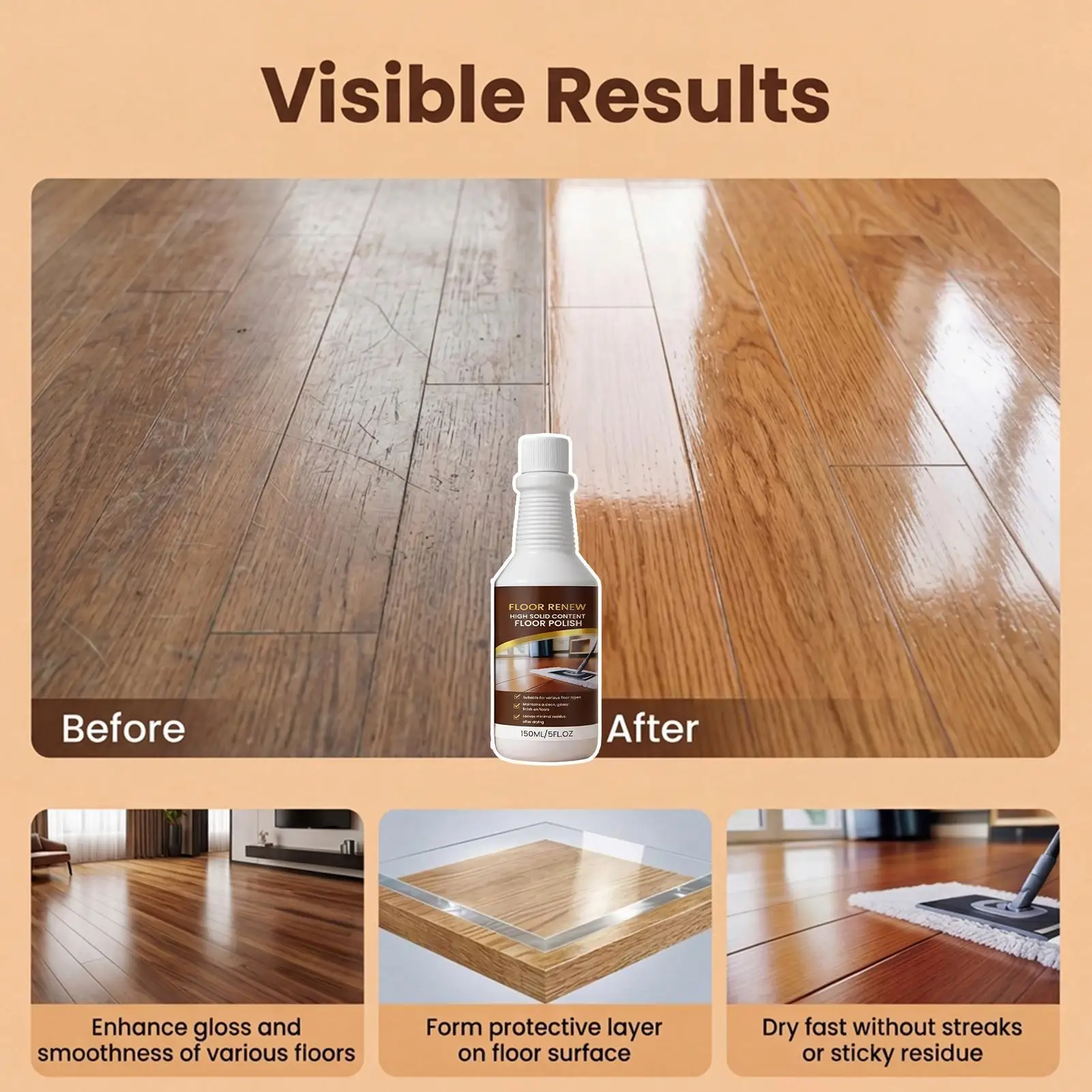 Hardwood Floor Restorer 150ml Professional Cleaning Agent Wood Floor Gloss Renewal Restorer for Protective Layer Scratch Removal