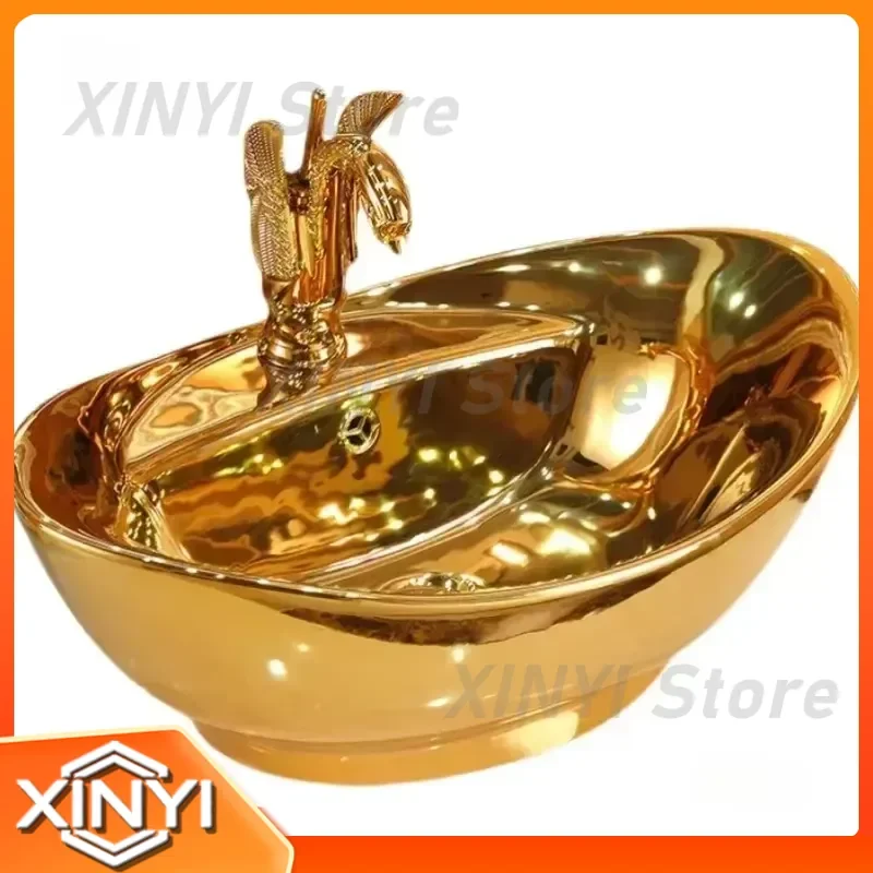 for European Luxury Bathroom Sinks for Ceramic Gold Sink for Toilet Basin for Bathroom Countertop Basin for Modern Chic Home