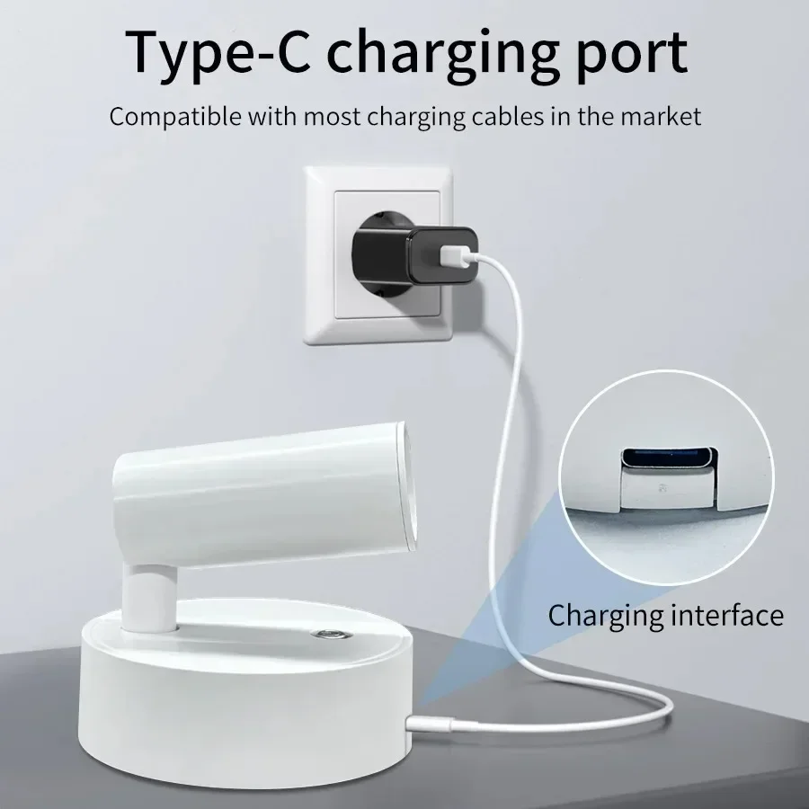 Magnetic LED Wall Light with Type-C Charging 3 Color Dimmable 360° Rotation Spotlight Touch Control for Reading Bedside Lighting image 4