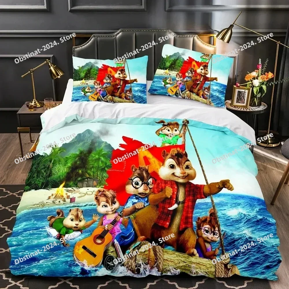 

3D Printed Cartoon Chipmunks Alvin Bedding Set Duvet Cover Bed Set Quilt Cover Pillowcase Comforter king Queen Size Boys Adult