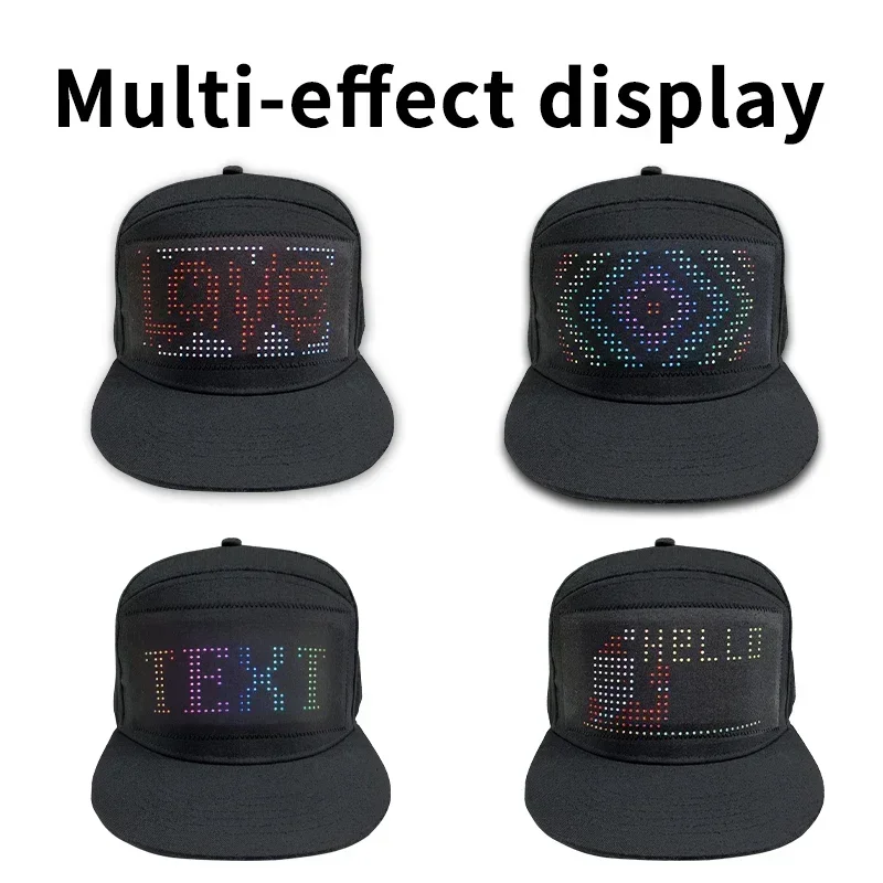 LED Glowing Hat 5V LED Matrix Scrolling Text Display Message Pattern Programmable APP Multilingual Disco Party Cool Baseball Cap