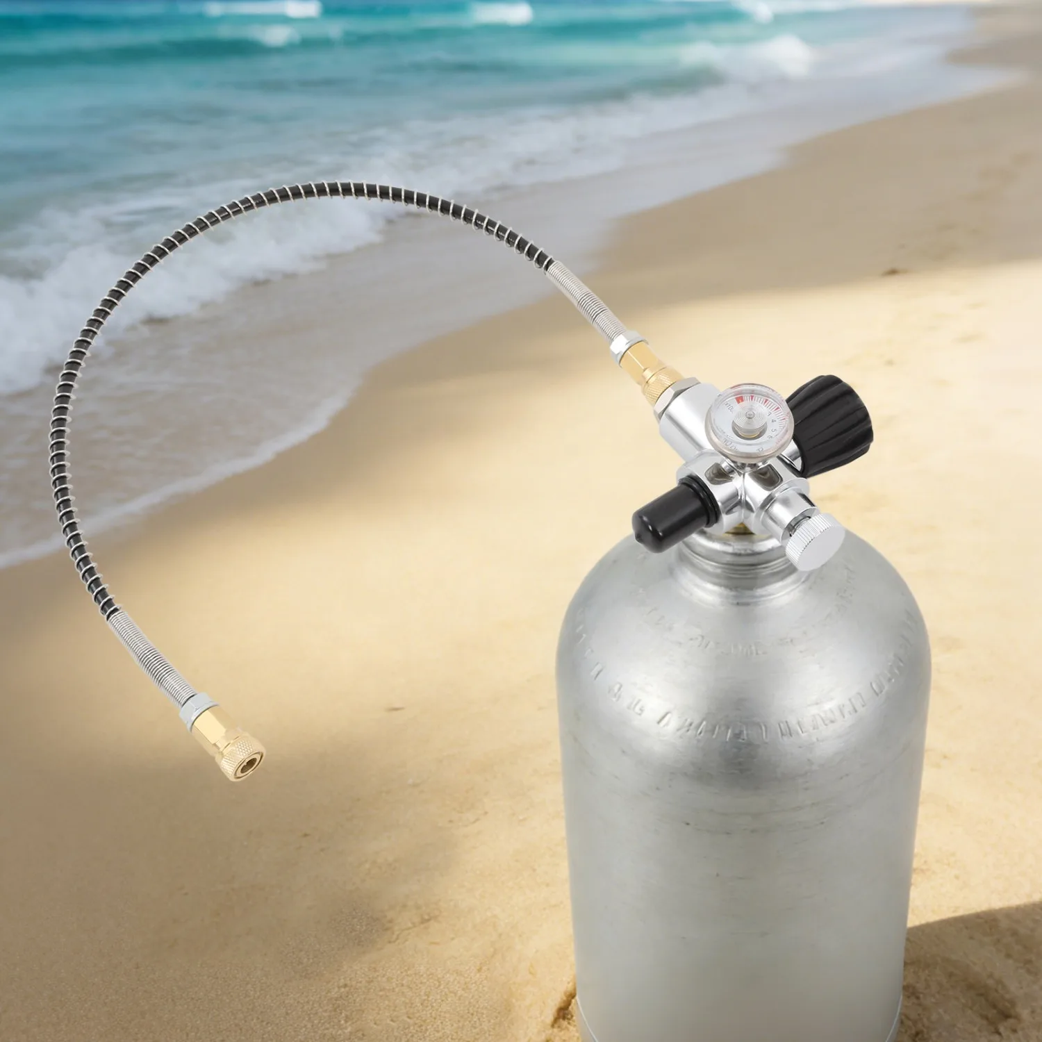 

Air Tank Valve Repair Kit Metal Air Tank Tool with 20 in Hose, Pressure Gauge for Connection Bottleneck Thread is M18*1.5 Diving