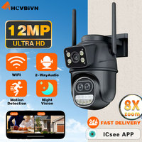 12MP 6K Outdoor WIFI Camera 8X Zoom Three Lens Dual Screens PTZ Video Cameras Auto Tracking Home Security CCTV Surveillance Cam