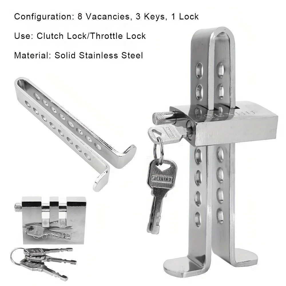 Heavy-Duty Stainless Steel 8-Hole Anti-Theft Adjustable Brake Pedal Clutch Lock for Automobiles/SUVs/Trucks and Clutches