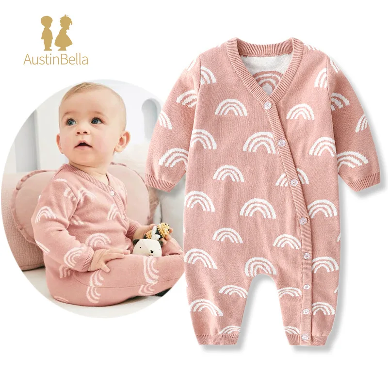 

Austin&Bella Baby Romper Cotton Knitted Newborn Boy Girl Rainbow Jumpsuit Outfit Long Sleeve Fall Toddler Infant Winter Clothing