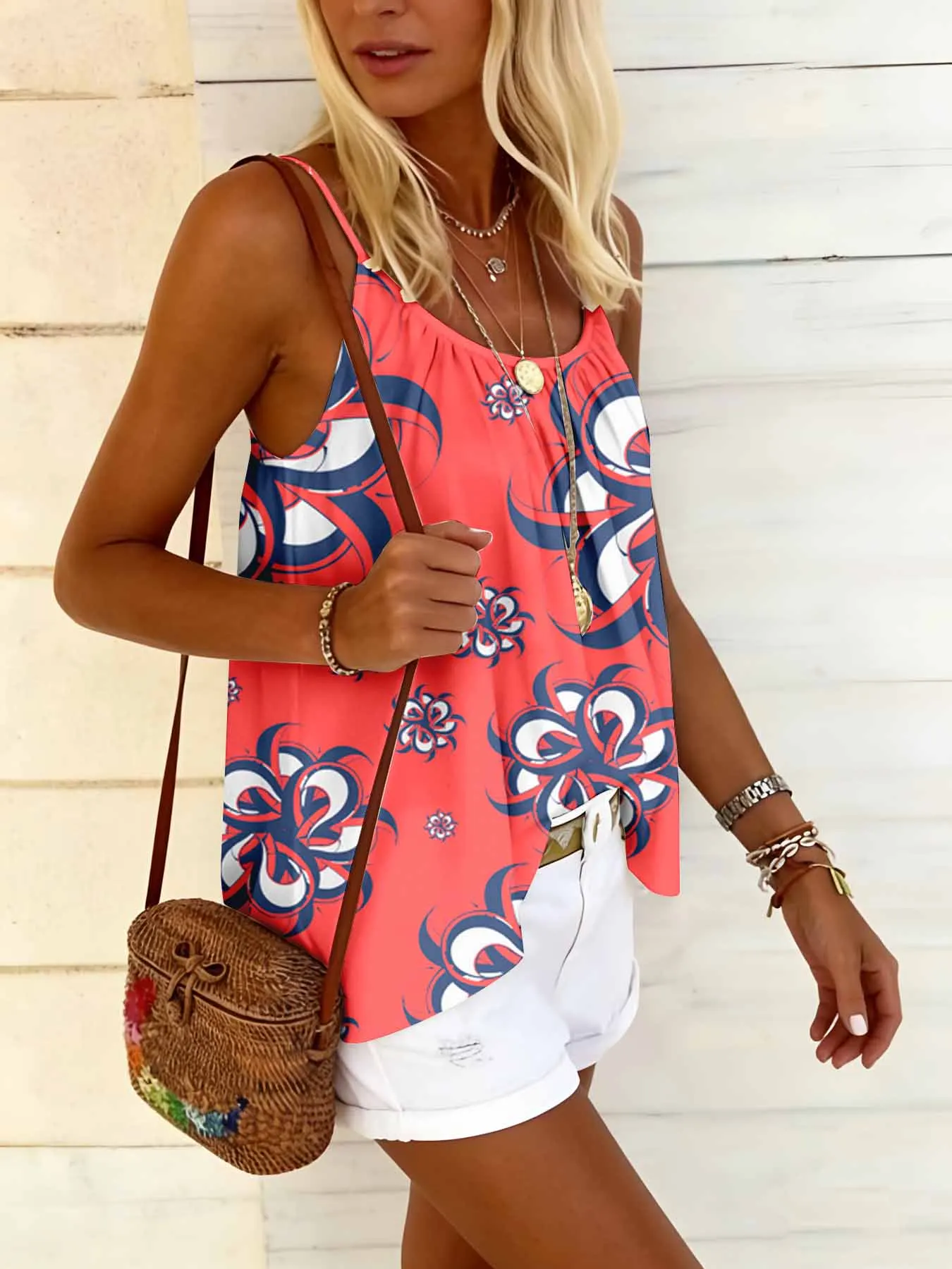 Sommerliches, lockeres Camisole-Top mit Rundhalsausschnitt, bequem, hautfreundlich, lässig, vielseitig, temperamentvolles Oberteil für Damen – Detail 8