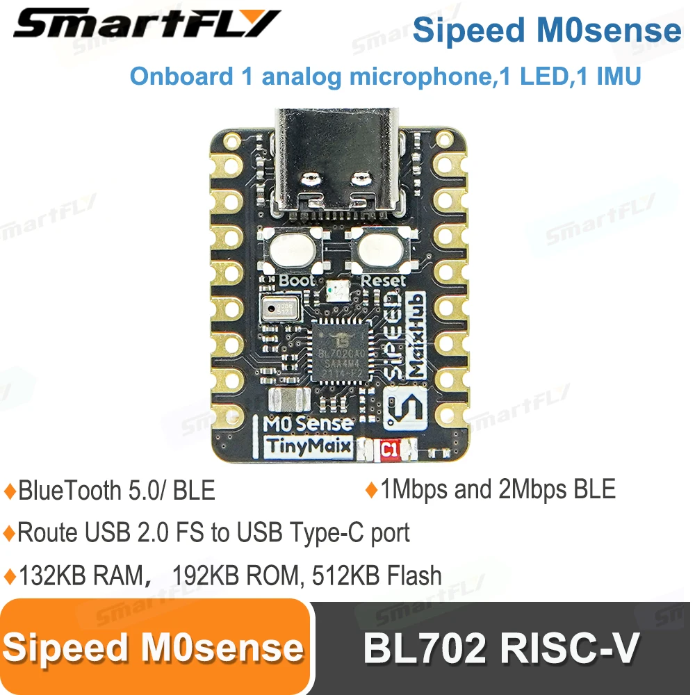 Sipeed M0sense BL702 RISC-V 144MHz AIOT Development Board Bluetooth 5.0 BLE USB 2.0 FS to USB Type-C Fingertip Router