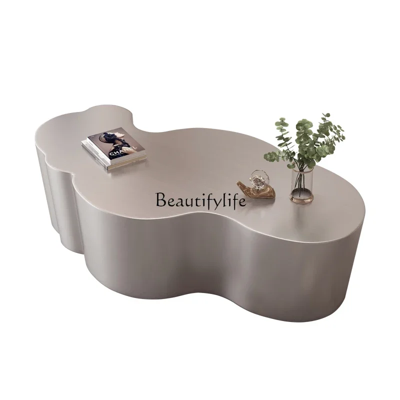 

Industrial wind stainless steel cloud coffee table special-shaped silver wabi sabi wind modern light luxury