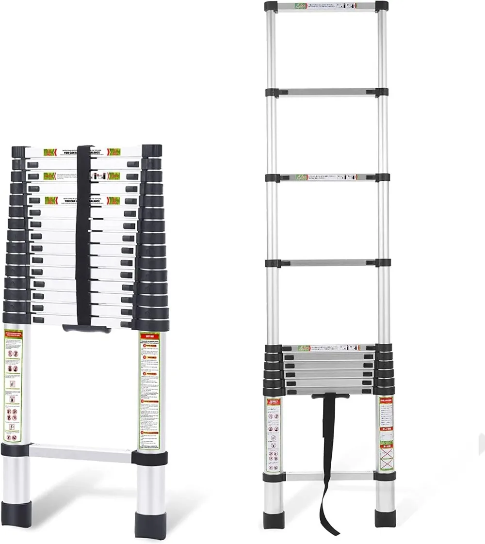 Escalera telescópica de aluminio RIKADE, escalera de extensión con pies antideslizantes, portátil, para el hogar y