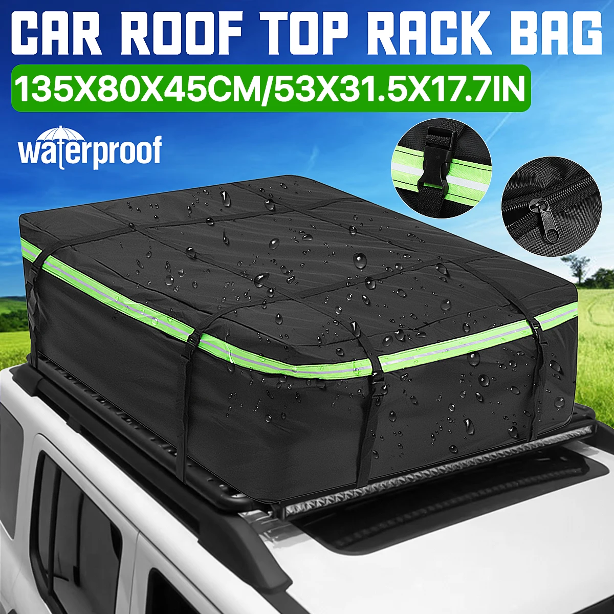 420D Car Roof Top Bag Trunk Reflective SUV Cargo Luggage Roof Bag Waterproof Rooftop Luggage Carrier Storage Travel Bag