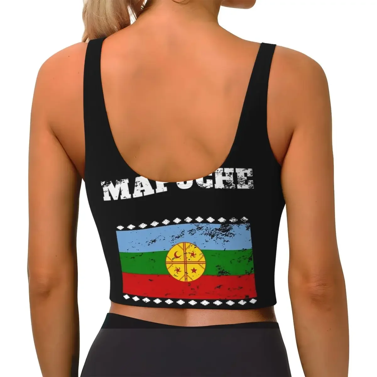 Custom Mapuche Town Flag Retro Vintage Women Sports Bra High Impact Vest Gym Workout Yoga Crop Tank Top