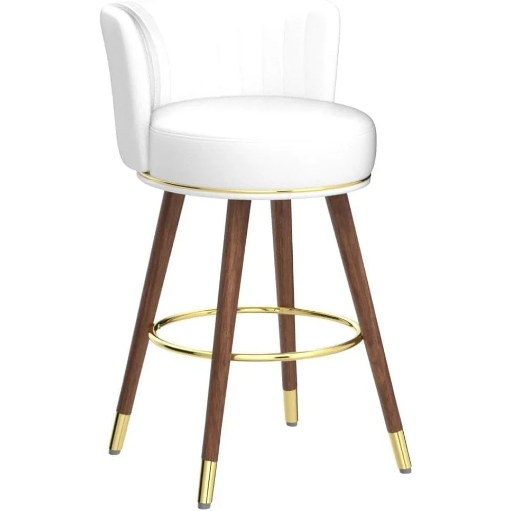 Café Chairs with Back, Leather Swivel Counter Stool with Wood Legs & Footrest, Upholstered Pub Stools White Café Chairs