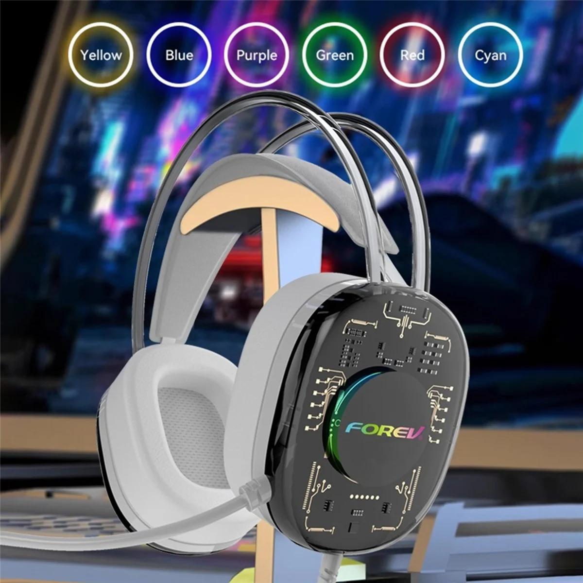 A57G-FOREV Auriculares para juegos por cable Luminiscencia Auriculares de 5,1 canales Auriculares bajos con micrófono para computadora Pc Gamer