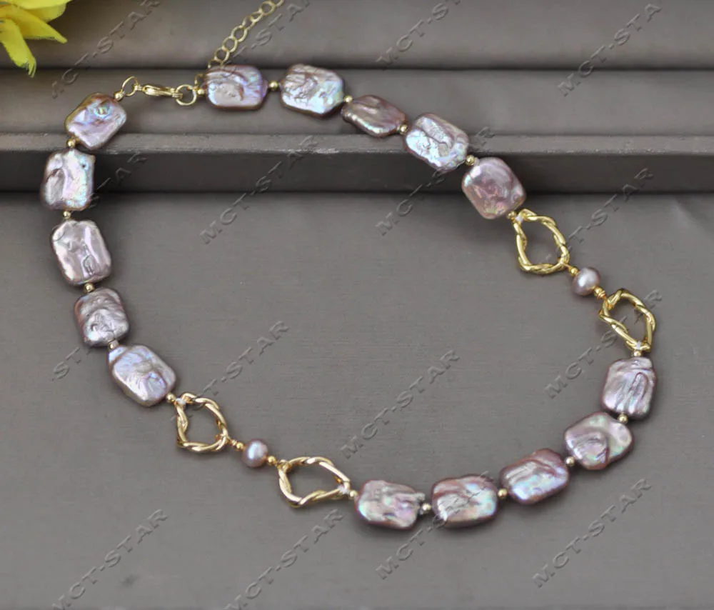 

Z13330 18" 17mm Lavender Squarer Coin Freshwater Pearl Gold Plated Necklace Custom Jewelry