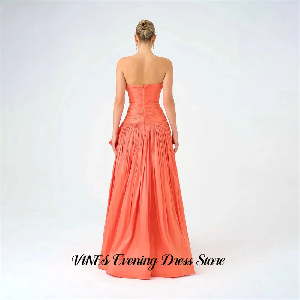 

VINES Coral Strapless Prom Dresses A Line Ruched Celebrity Dress with Big Bow Women's Evening Dress Satin Formal Gown Customized