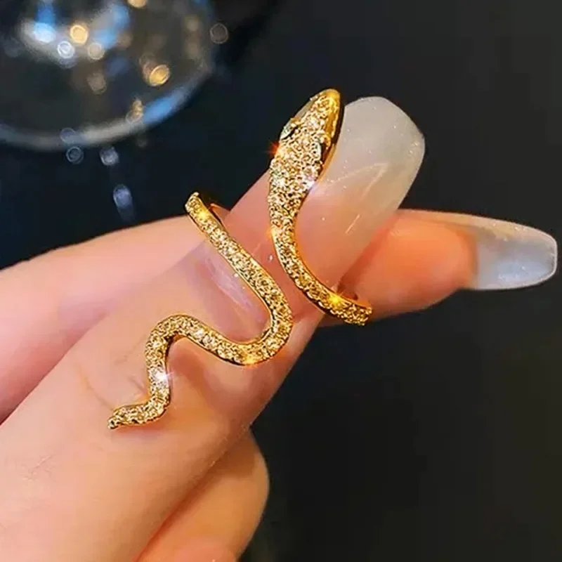 Snake Ring for Women Micro Inlaid Zircon Wound Small Female Simplicity Adjustable Opening Rings Index Finger Ring Jewelry