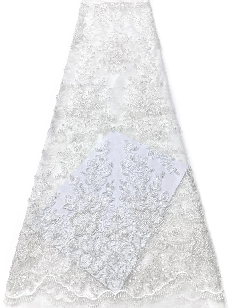 

Luxury Exquisite High-end New French Handmade Beaded Sequin Embroidered Mesh Lace Fabric Full Beaded Women's Wedding Dress