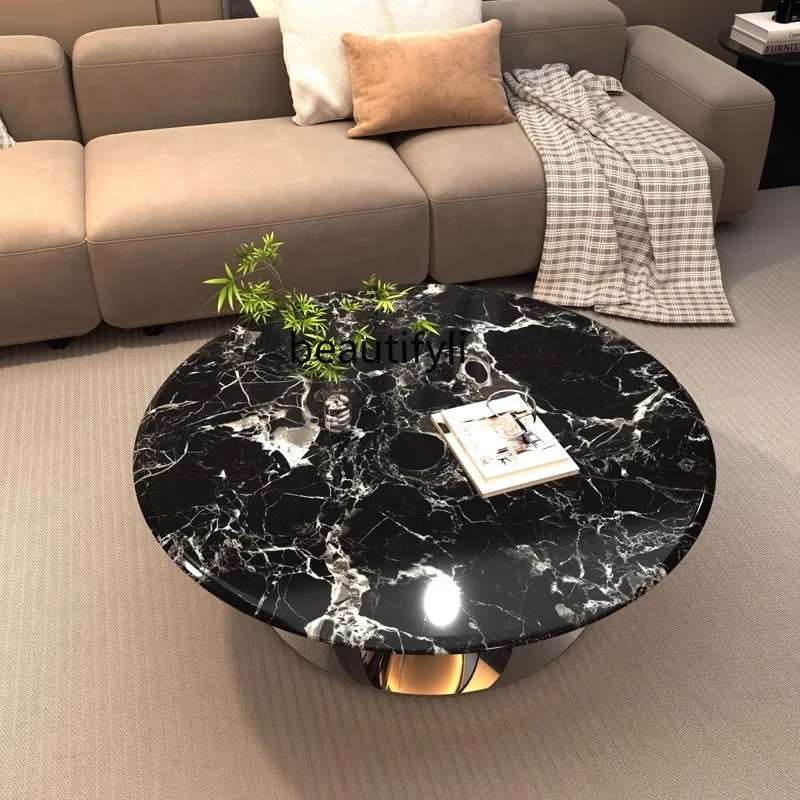 Light luxury natural black rose marble tea table Italian minimalist suspended luxury stone coffee table