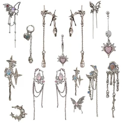 Boucles d'oreilles pendantes à long pompon en pierre laser pour femmes, bijoux Y2K pour filles cool, pendentif coeur d'amour rose, étoile, papillon, nouveau INS