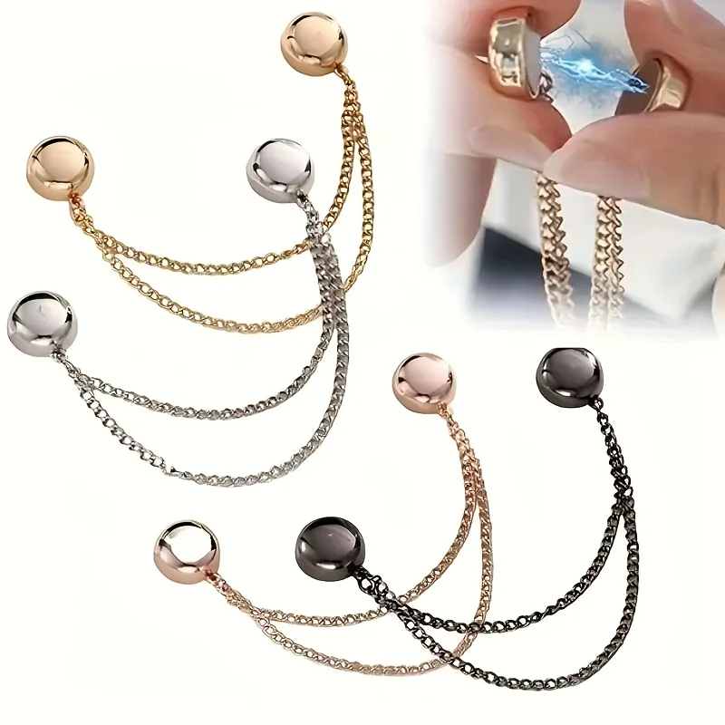 2pcs Multi-Function Magnetic Clothing Clip With Chain Metal Buttons Clip Clothes Scarf Trouser Legs Cuff Fixing Magnet Pin