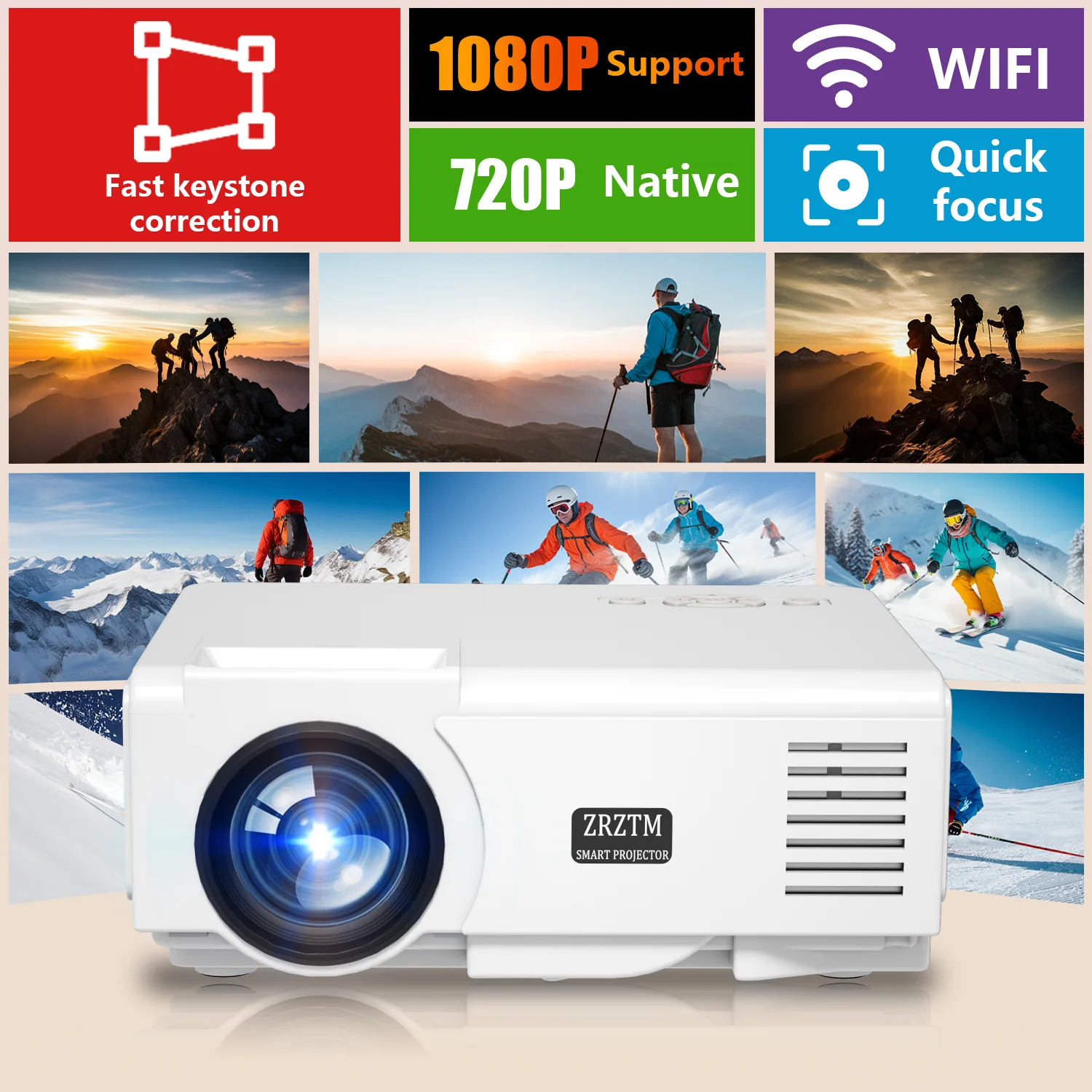 جهاز عرض جديد عالي الوضوح 2025، يدعم أجهزة عرض 4K، مكبرات صوت مدمجة، مع WIFI، متوافقة مع أجهزة متعددة #1