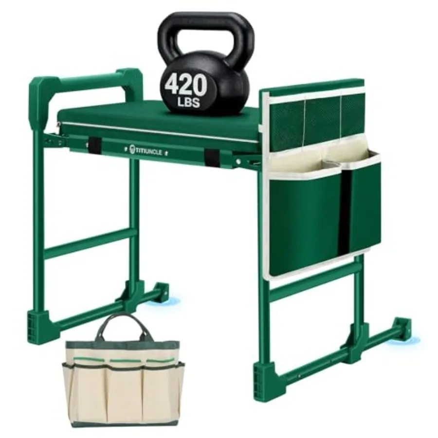 

Garden Kneeler and Seat for Seniors: Heavy Duty 420 LBS Support Anti-Tip Multifunctional Gardening Stool Bench with Widened Thi