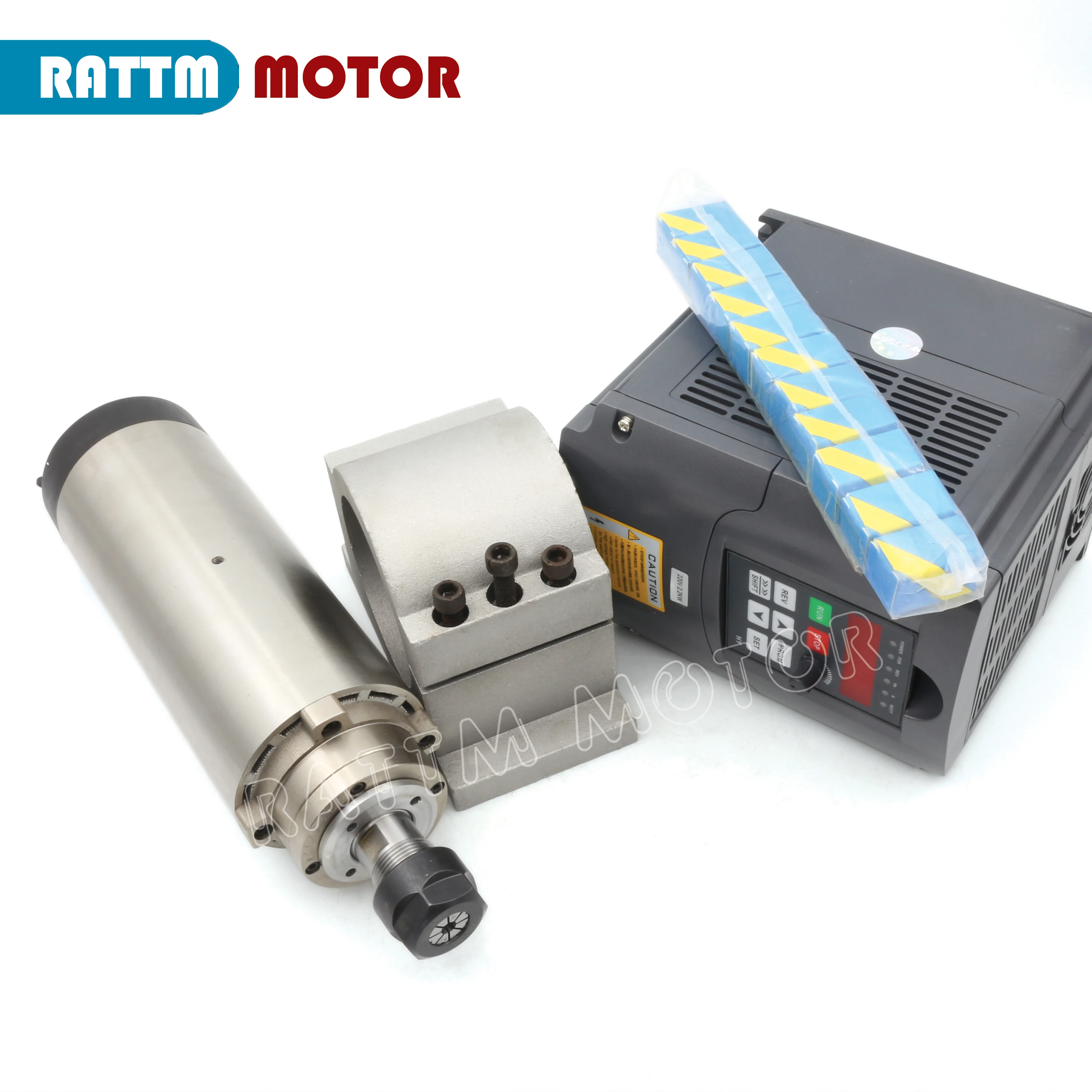 CNC 2.2Kw Air Cooled Spindle Motor 220V 8A 24000rpm ER20 Runout-off 0.01mm 4bearing & HY Inverter & 80mm Clamp &Collet