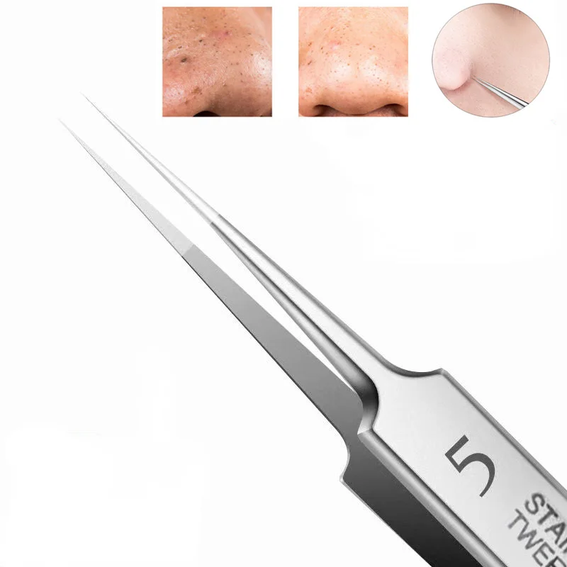 German Ultra-fine No. 5 Ingrown Hair Tweezers Needle Tool Nose Pointed Tips Eyebrows For Blackhead Removal Acne Clip Extractor