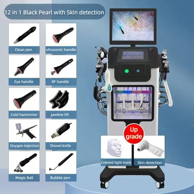 New Updated 12 In 1 Hydra Peel Skin Management Machine Water Peeling Skin Lifting Facial Oxygen Skin Detection Hydra Spa Machine