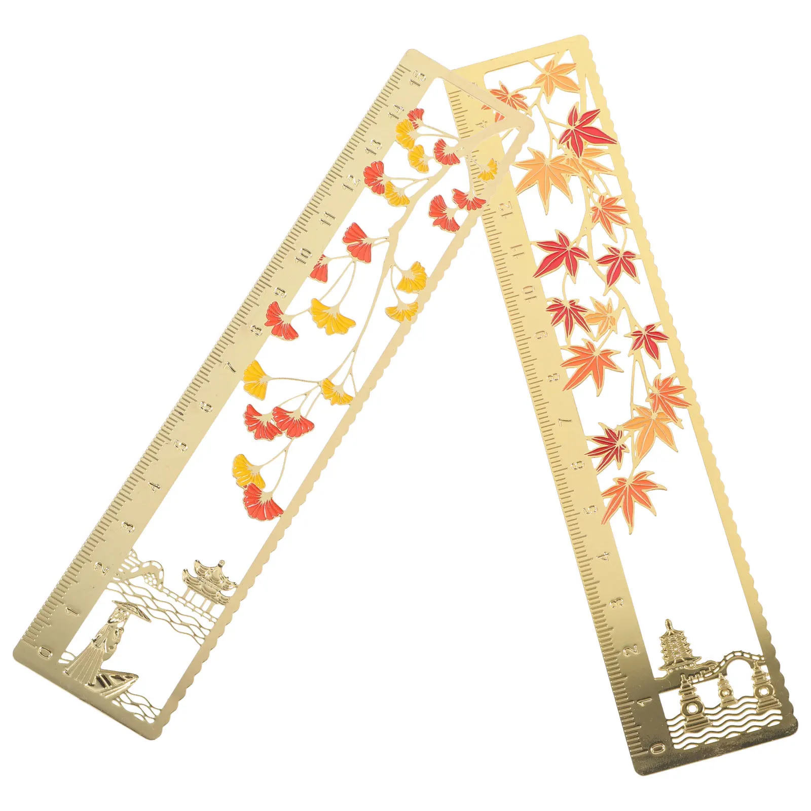 

2Pcs Metal Bookmark Chinese Style Ruler Exquisite Craftsmanship Smooth Surface Practical Page Locator Gift
