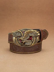 A men's and women's casual retro belt Western style! PU leather belt with metal buckle, suitable for daily work wear