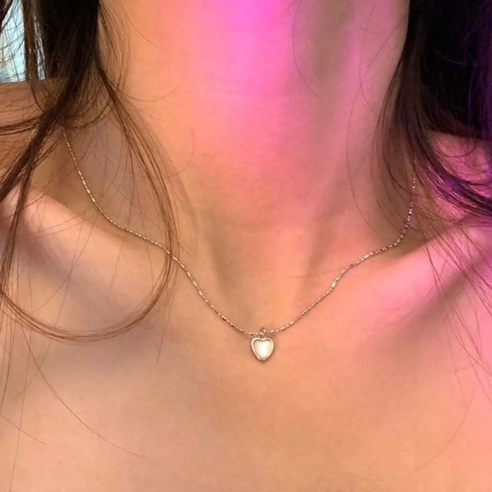 Cadena de clavícula, collar de corazón de amor, accesorios de joyería de corazón de amor, colgante de corazón de plata Y2K, cadena colgante Simple de piedra de ojo de gato