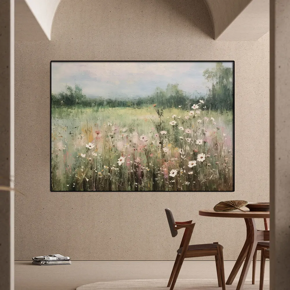 Abstract Wildflower Fields Poster Wall Art Country Oil Picture Canvas Painting Landscape Print Living Home Room Decor Frameless