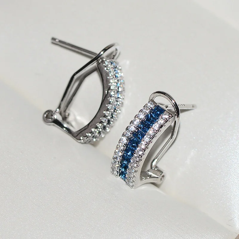 

Platinum Imitation Sapphire Earrings Zirconia Sliver Plated Custom Fine Jewelry Earrings