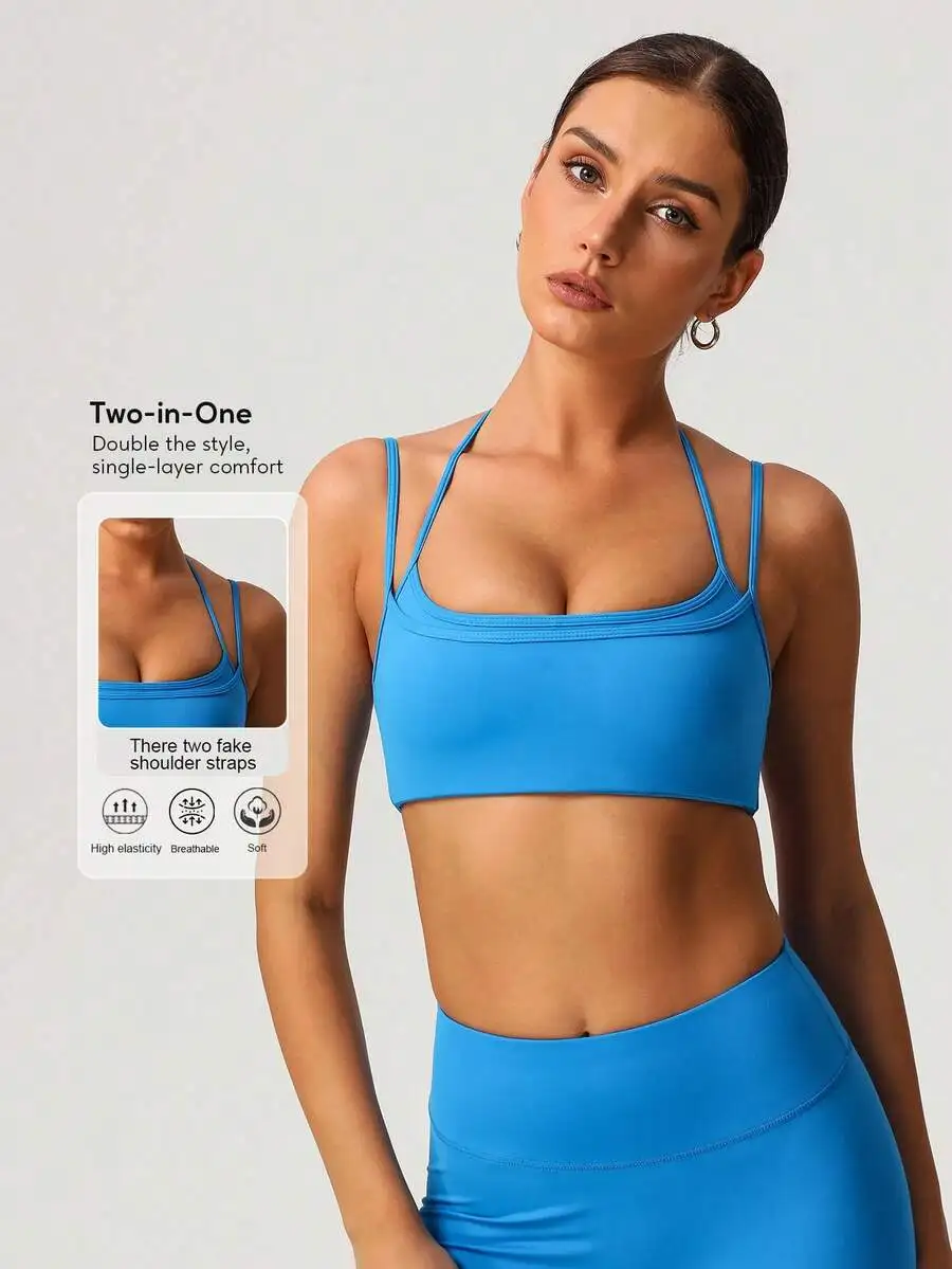 

Women Double Layer Adjustable Strap Beautyback Sport Bra Breathable Stretchy Removable Pads Yoga Fitness Daily Summer Wear