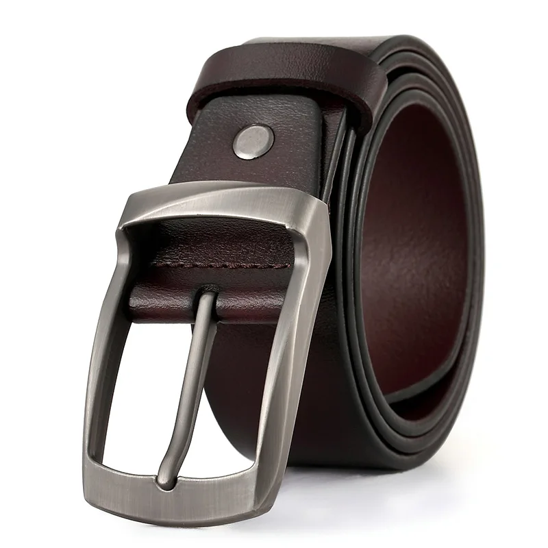 Ceinture en cuir véritable pour homme, cuir de vachette noir et marron, broche rétro, décontracté, nouveau, 2024