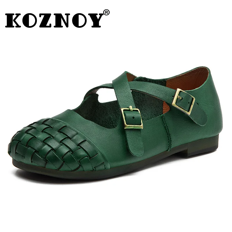 

Koznoy 1.5cm 2025 Weave Cow Genuine Leather Women Flats Oxfords Loafer High Brand Platform Slippers Summer Fashion Shoes