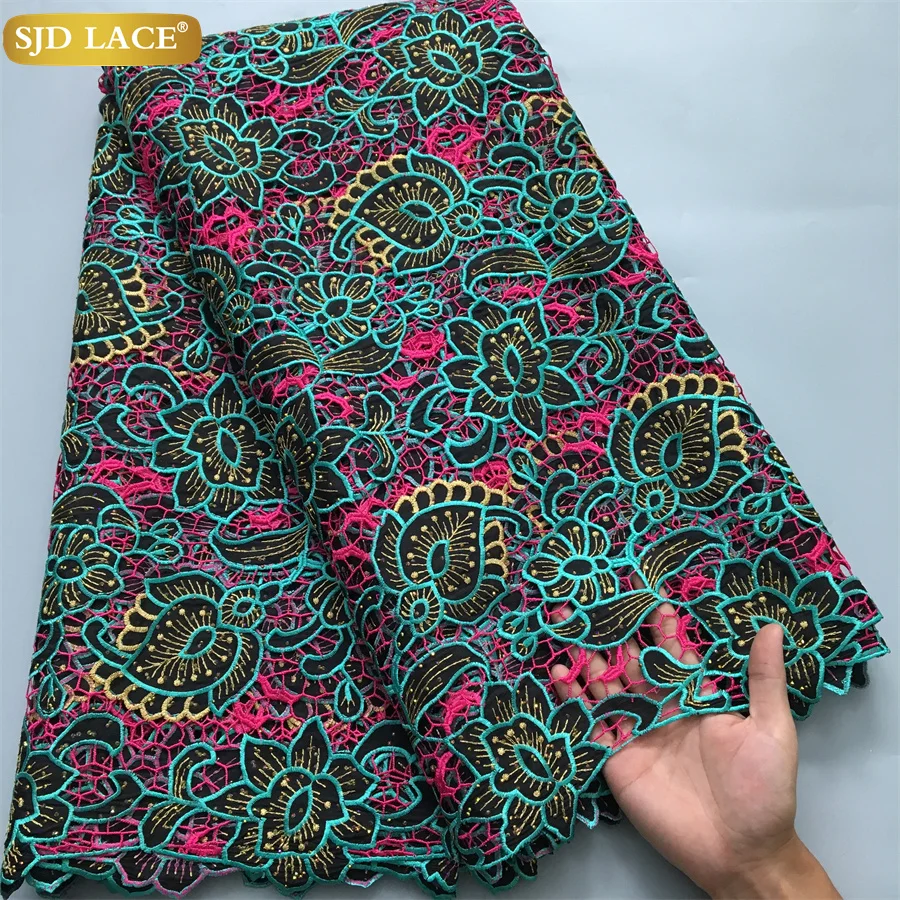 

SJD LACE 5 Yards African Stones Cotton Lace Fabric Swiss Voile 2024 Nigerian Lace Fabrics High Quality Diy Women Lace Dress 4027