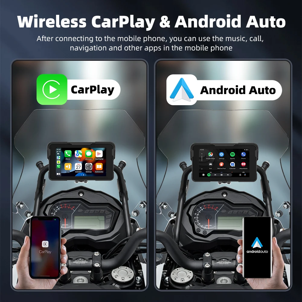 5 inch Wireless CarPlay Android Auto Portable Digital Motorcycle Dashboard Dual Bluetooth GPS Navigation Display Screen Monitor