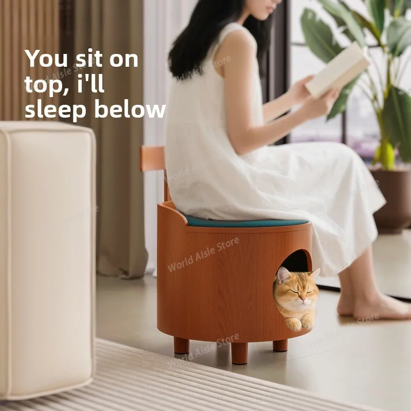 Four Seasons Tree Hole Cat Bed Nightstand Living Room Coffee Table Solid Wood Pet Furniture Human Cat Shared Bench for Home