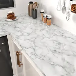 White marble countertop, painted self-adhesive lining roller, waterproof decorative PVC detachable bathroom cabinet